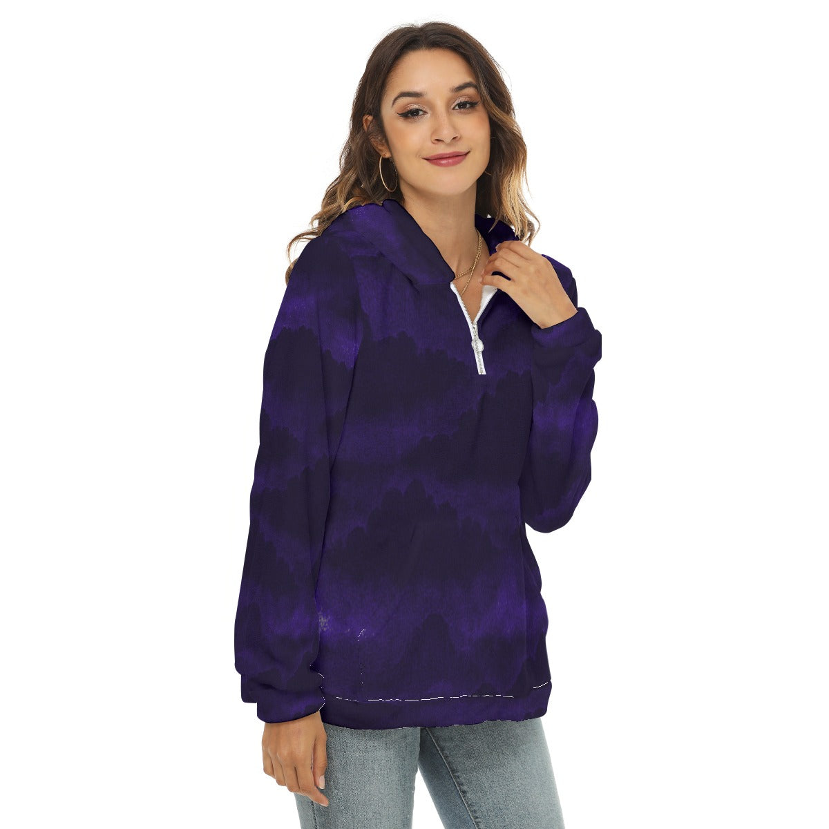 Women's Borg Fleece Hoodie With Half Zip