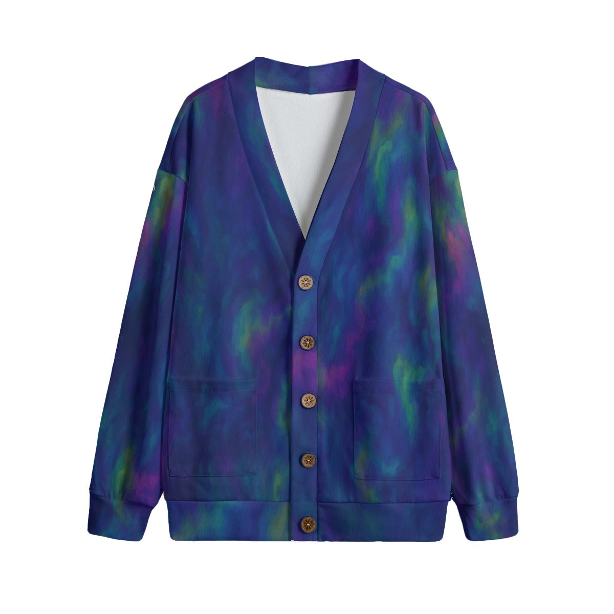 Unisex V-neck Knitted Fleece Cardigan With Button Closure