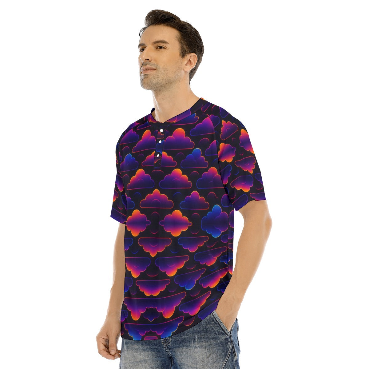Men's Raglan Sleeve T-shirt With Button Closure