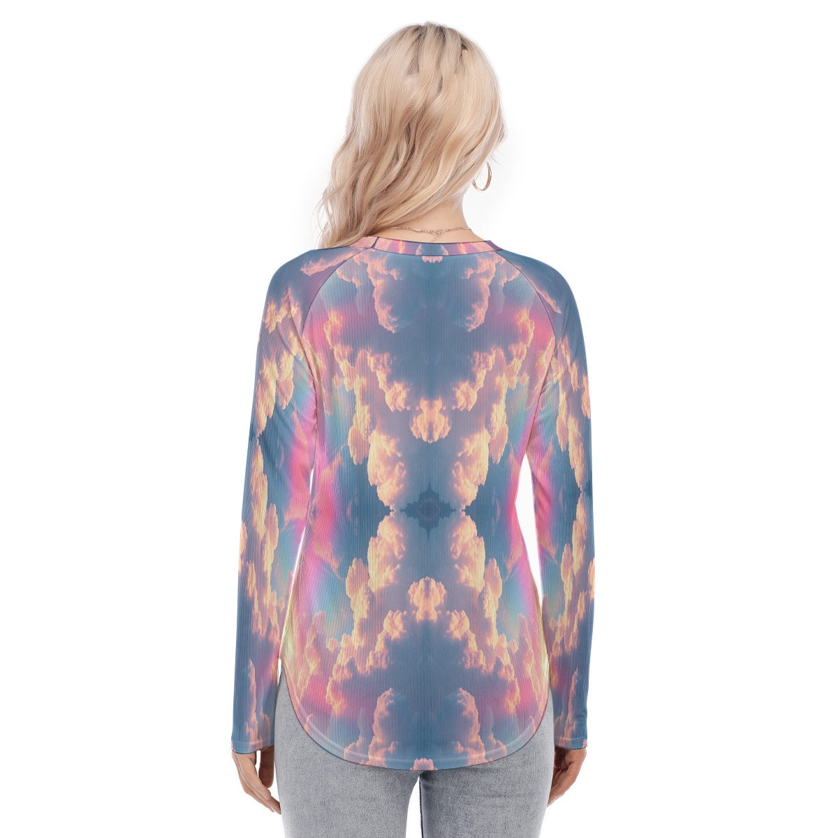 Women's Raglan Sleeves U-Shaped Hem Long Sleeves Blouse