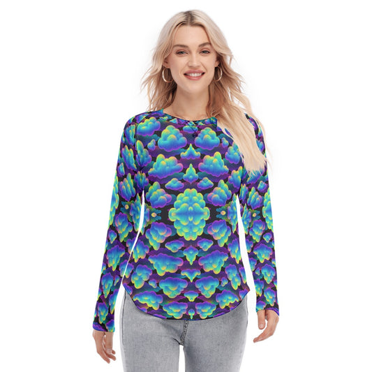 Women's Raglan Sleeves U-Shaped Hem Long Sleeves Blouse