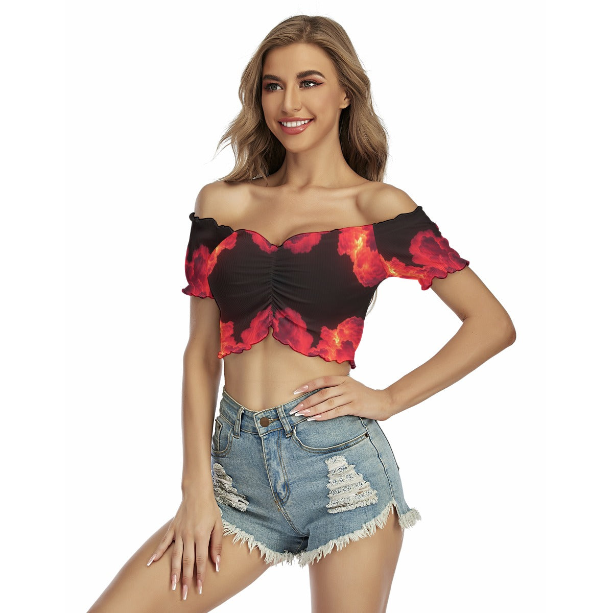 Women's One-shoulder Off-the-navel Short Sleeve T-shirt
