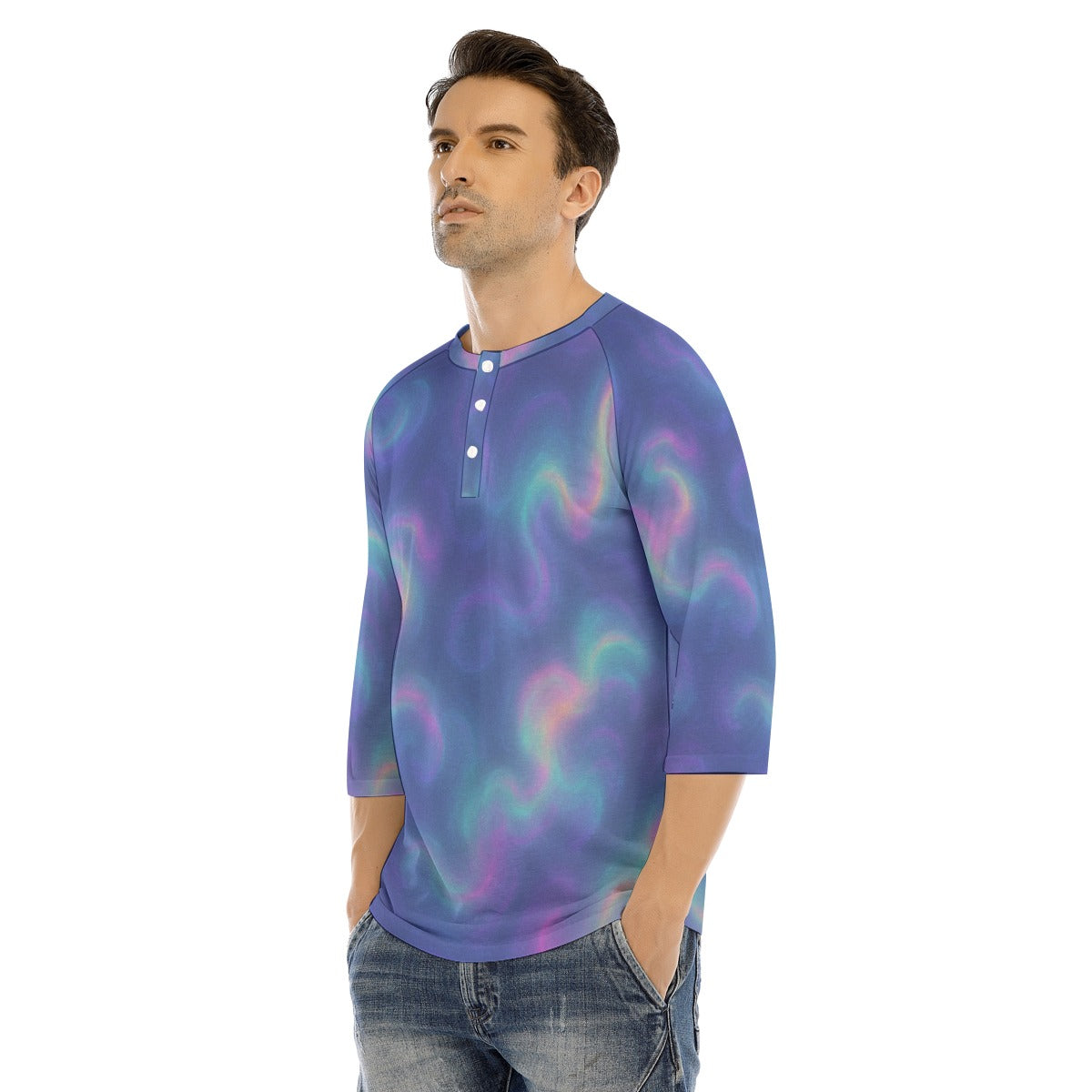 Men's Bracelet Sleeve T-shirt With Button Closure - view 3