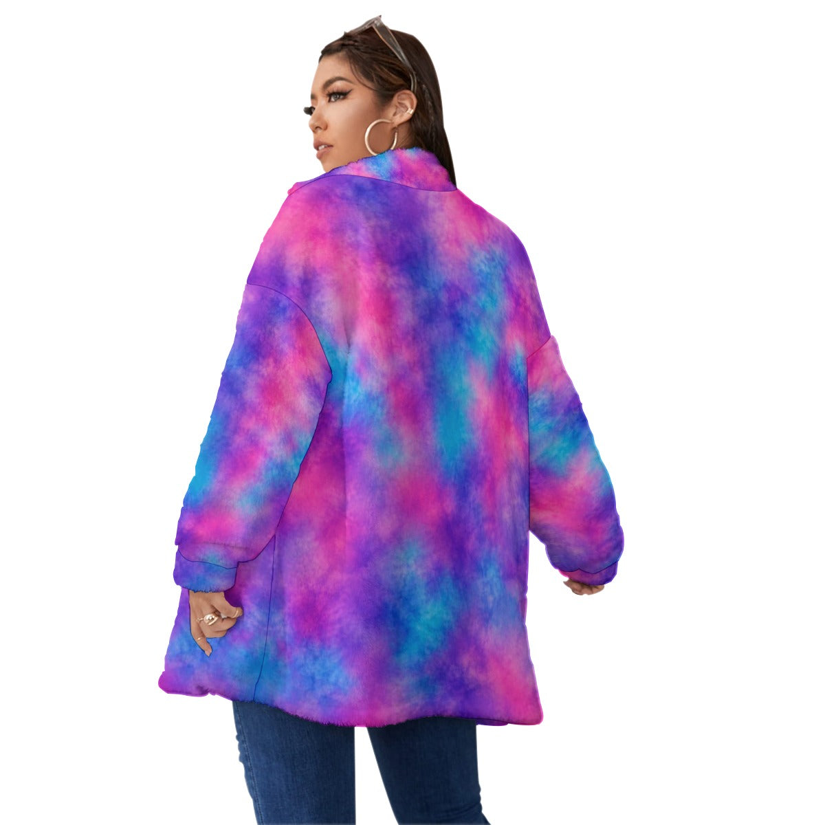 Unisex Borg-Fleece Stand-Up Collar Zip Coat — Plus Size - view 4