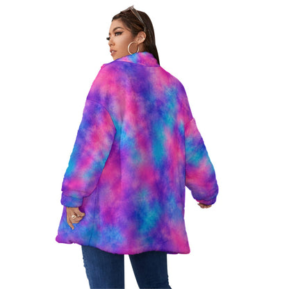 Unisex Borg-Fleece Stand-Up Collar Zip Coat — Plus Size - view 4