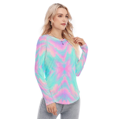 Women's Raglan Sleeves U-Shaped Hem Long Sleeves Blouse