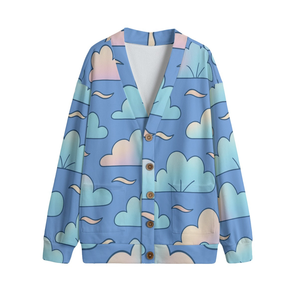Unisex V-neck Knitted Fleece Cardigan With Button Closure
