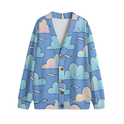 Unisex V-neck Knitted Fleece Cardigan With Button Closure