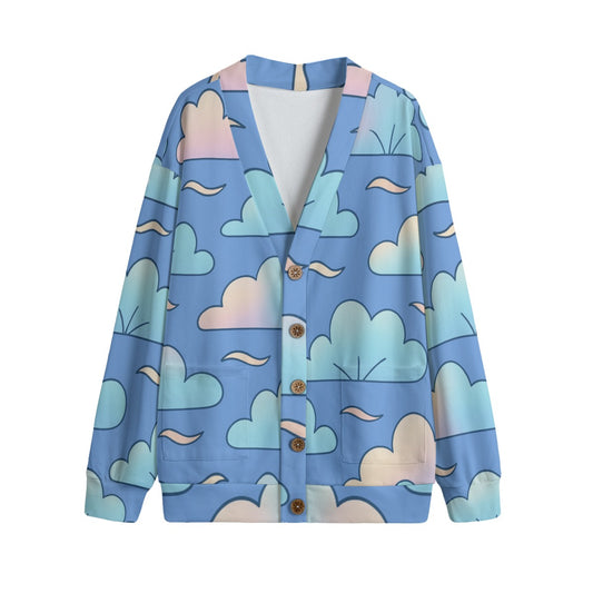 Unisex V-neck Knitted Fleece Cardigan With Button Closure