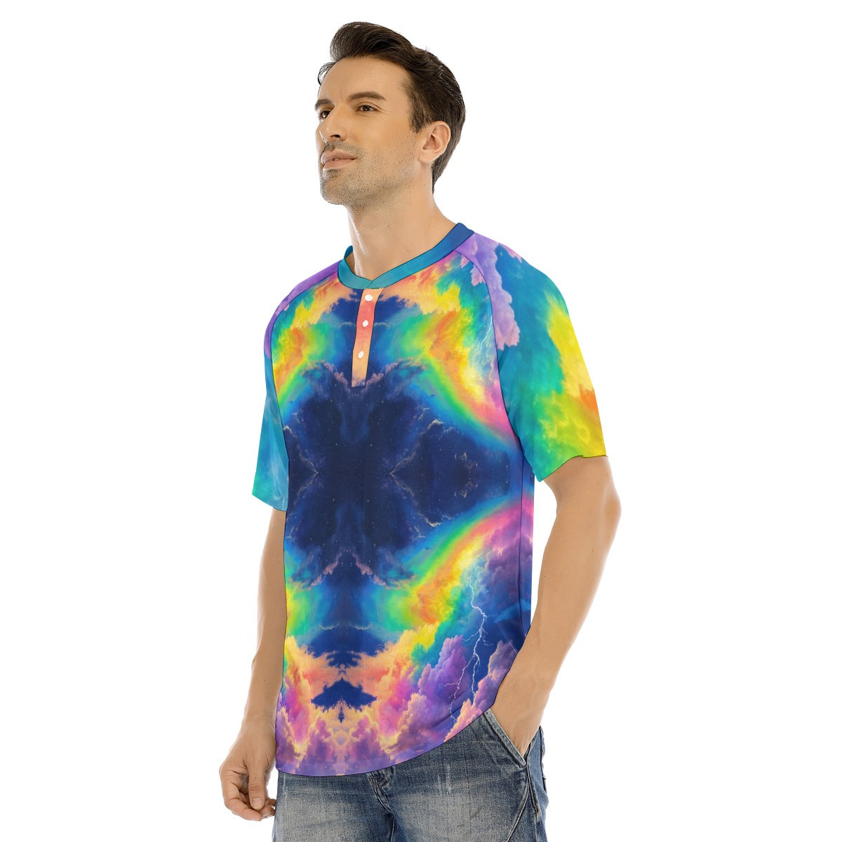 Men's Raglan Sleeve T-shirt With Button Closure