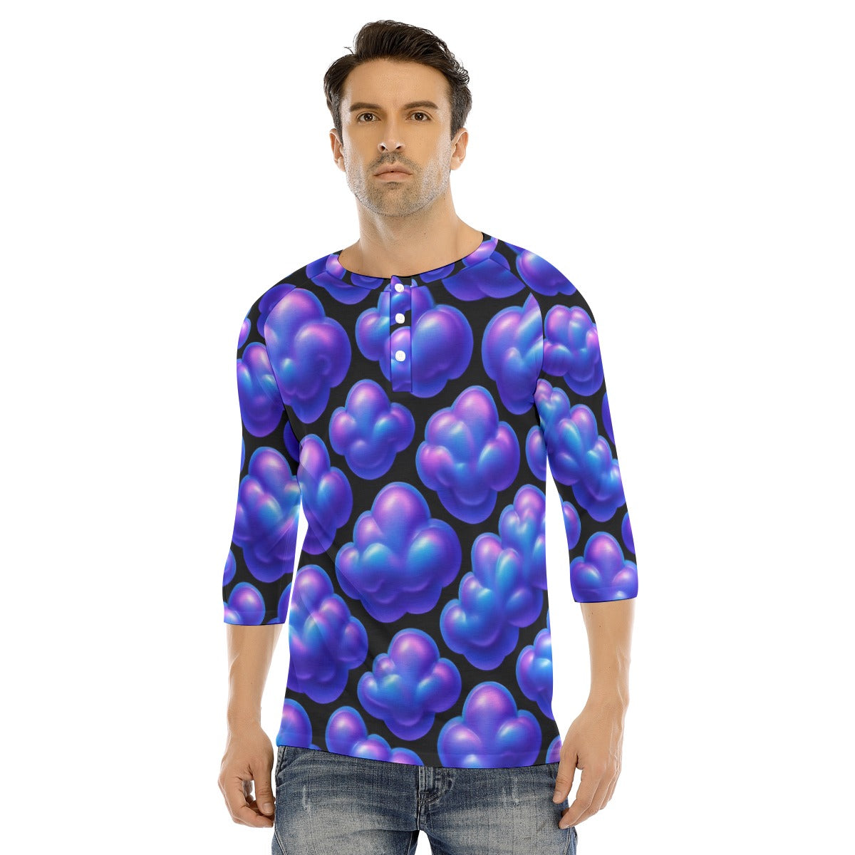 Men's Bracelet Sleeve T-shirt With Button Closure - view 1