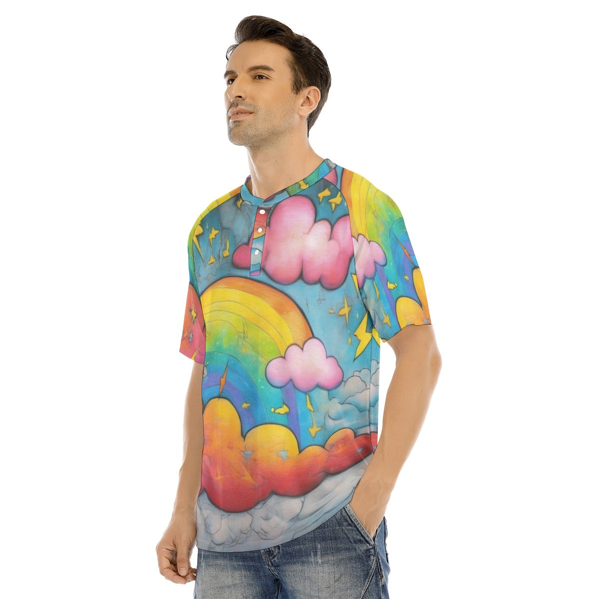 Men's Raglan Sleeve T-shirt With Button Closure
