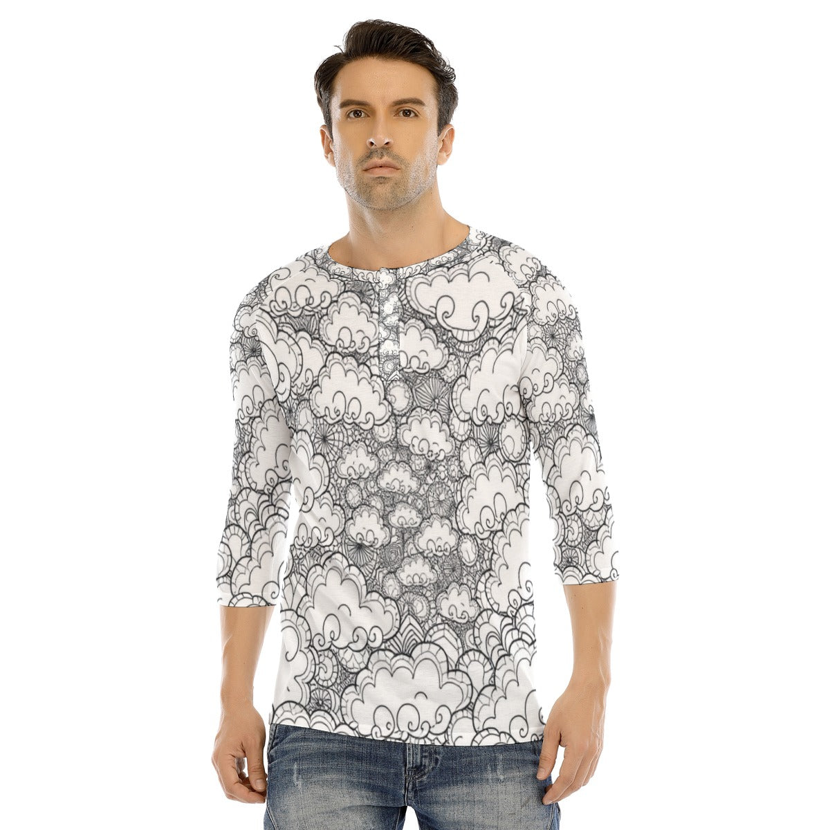 Men's Bracelet Sleeve T-shirt With Button Closure - view 1