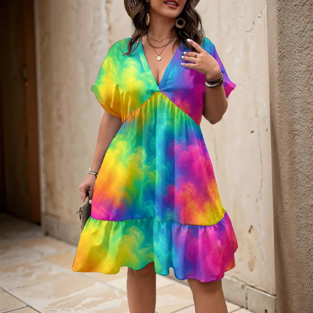 Women’s Floral V-Neck Short Sleeve Dress
