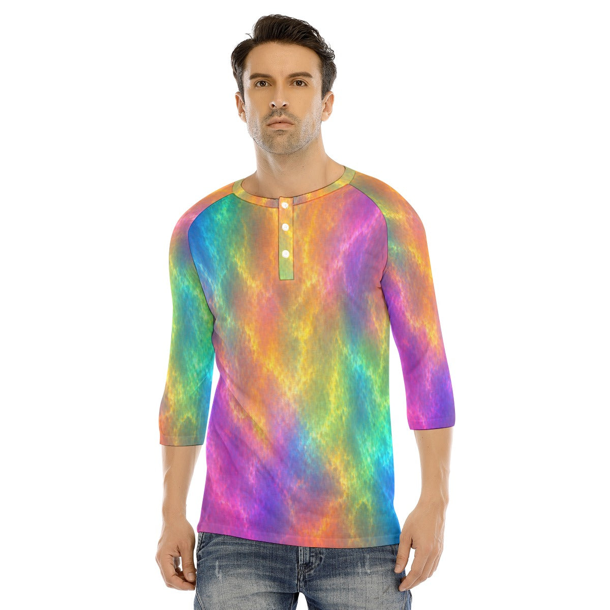 Men's Bracelet Sleeve T-shirt With Button Closure - view 1