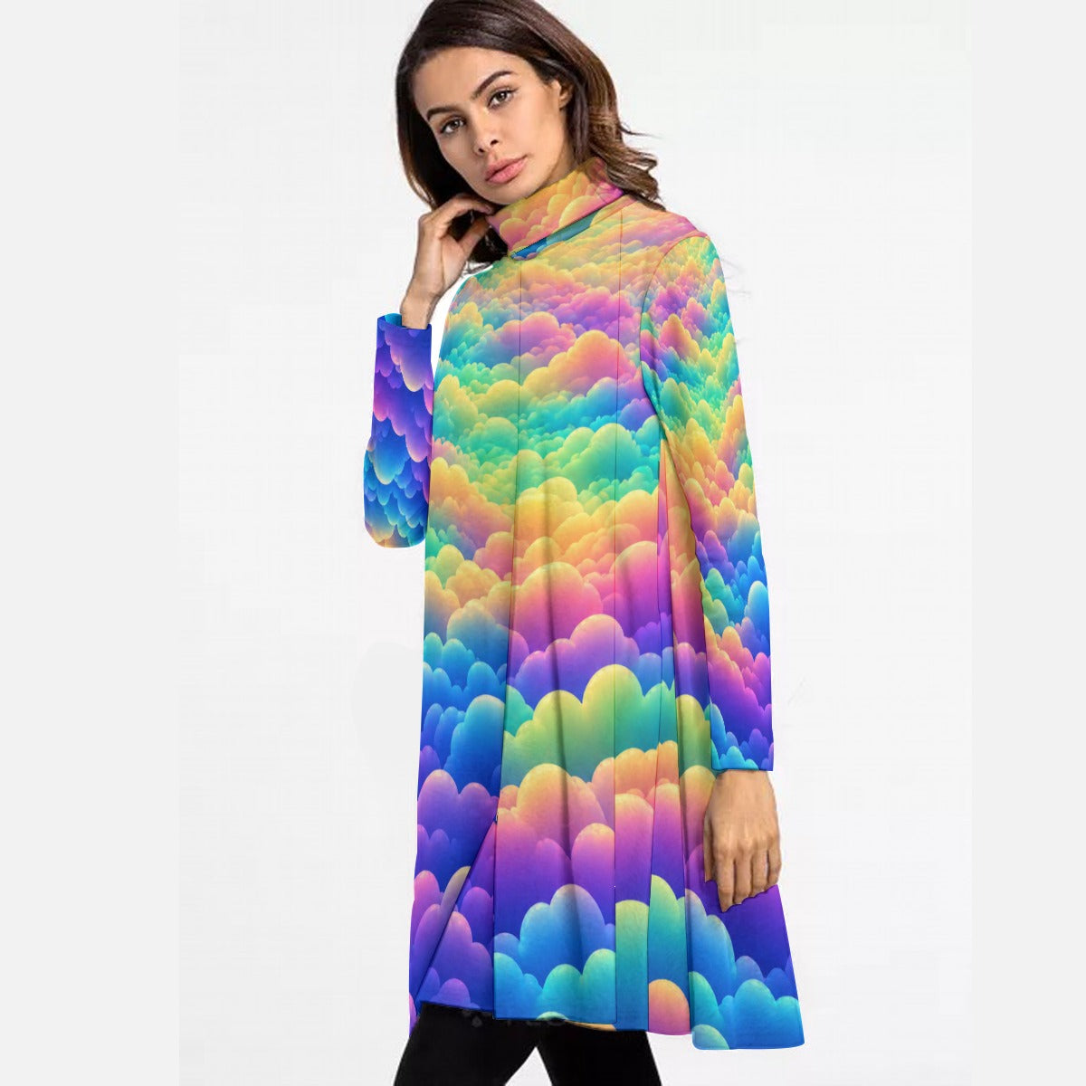 Women's High Neck Dress With Long Sleeve