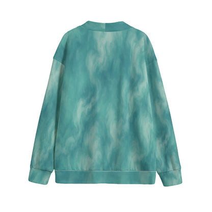 Unisex V-neck Knitted Fleece Cardigan With Button Closure