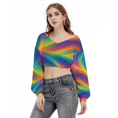 Women's V-neck Long Sleeve Cropped Sweatshirt
