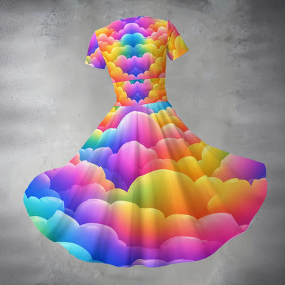 All-over Print Women's Short Sleeve V Neck Midi Dress