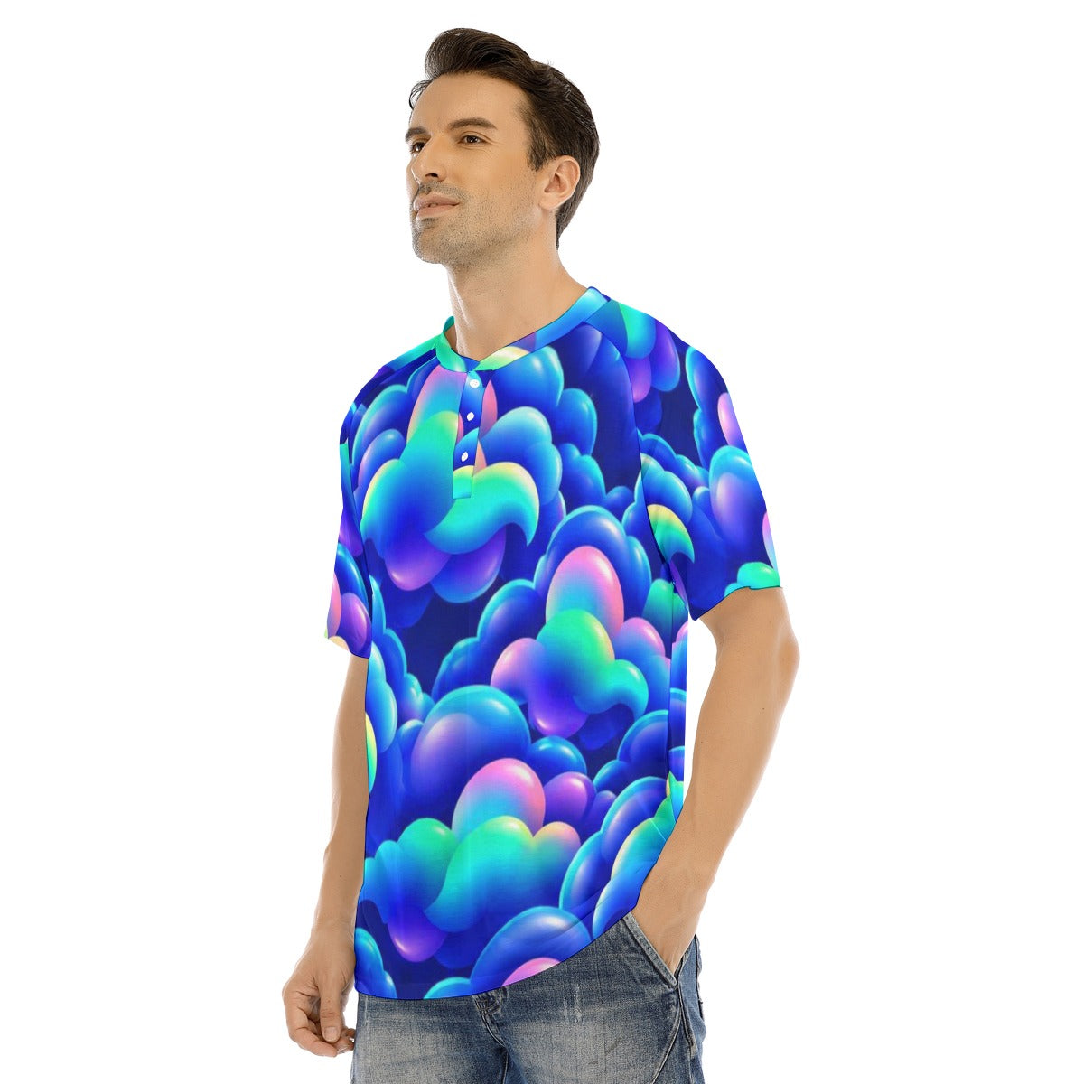 Men's Raglan Sleeve T-shirt With Button Closure