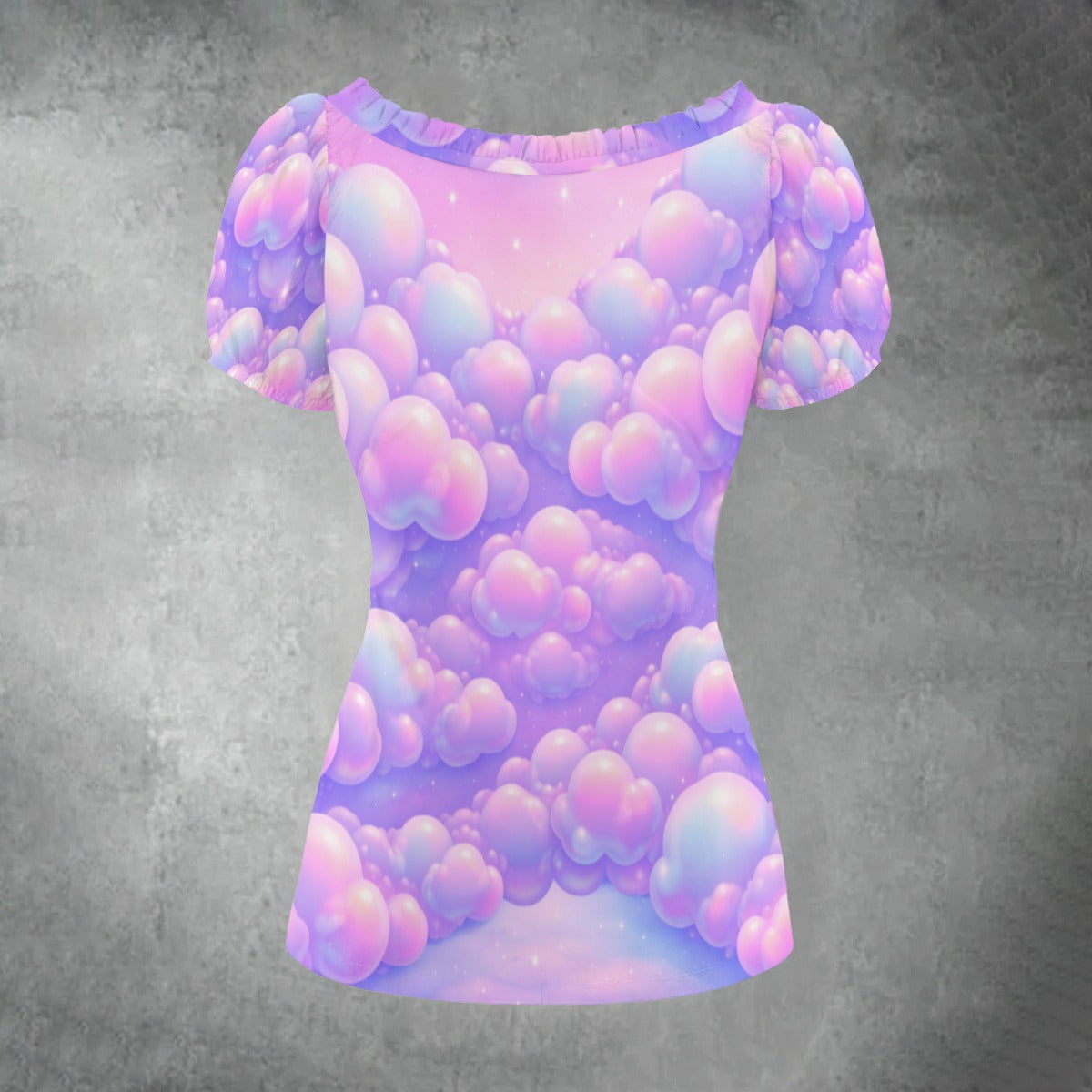 All-over print Women's Puff Sleeve Pleated Shirt
