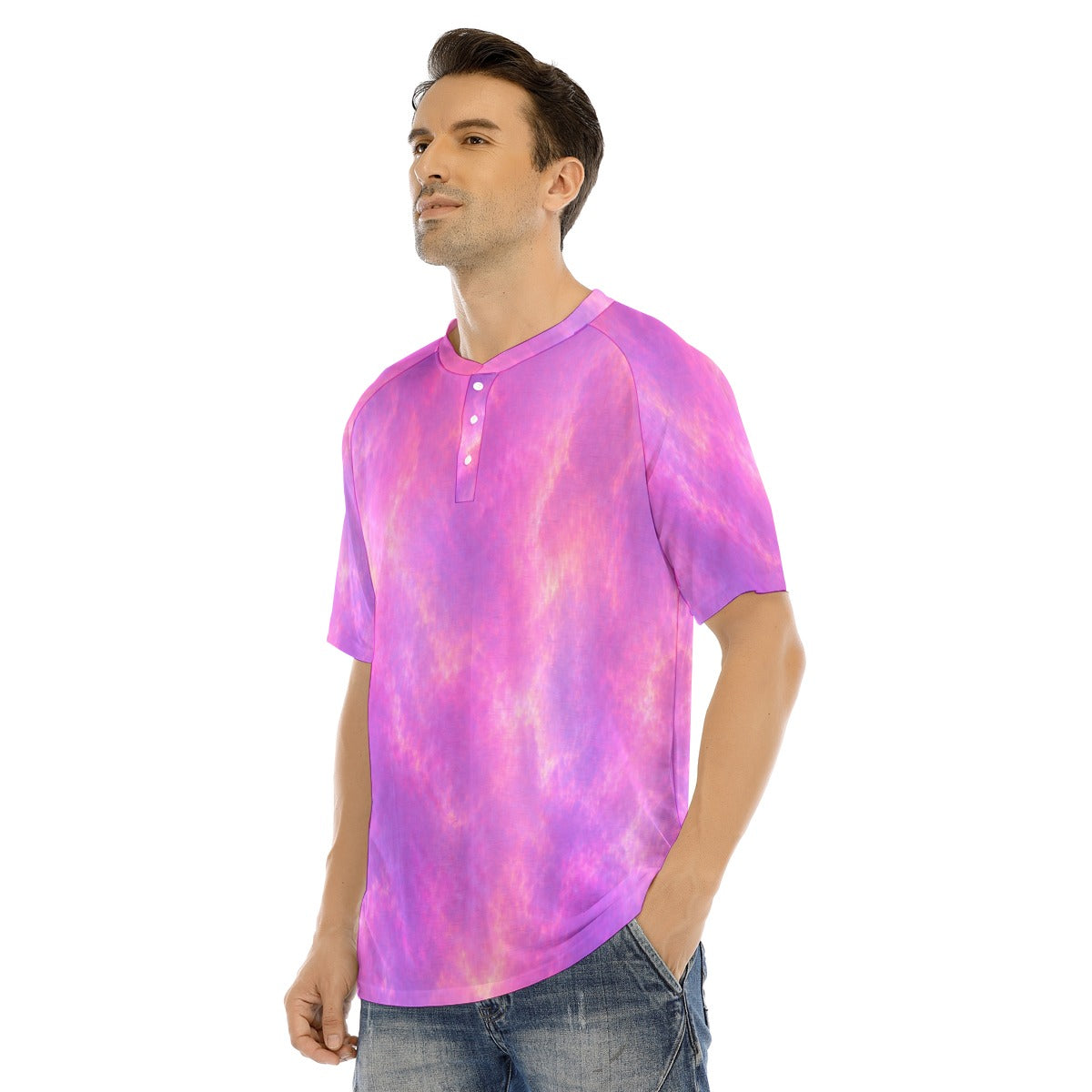 Men's Raglan Sleeve T-shirt With Button Closure