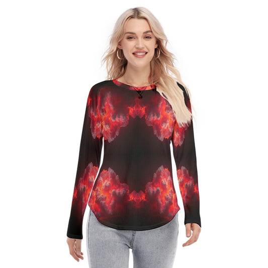Women's Raglan Sleeves U-Shaped Hem Long Sleeves Blouse