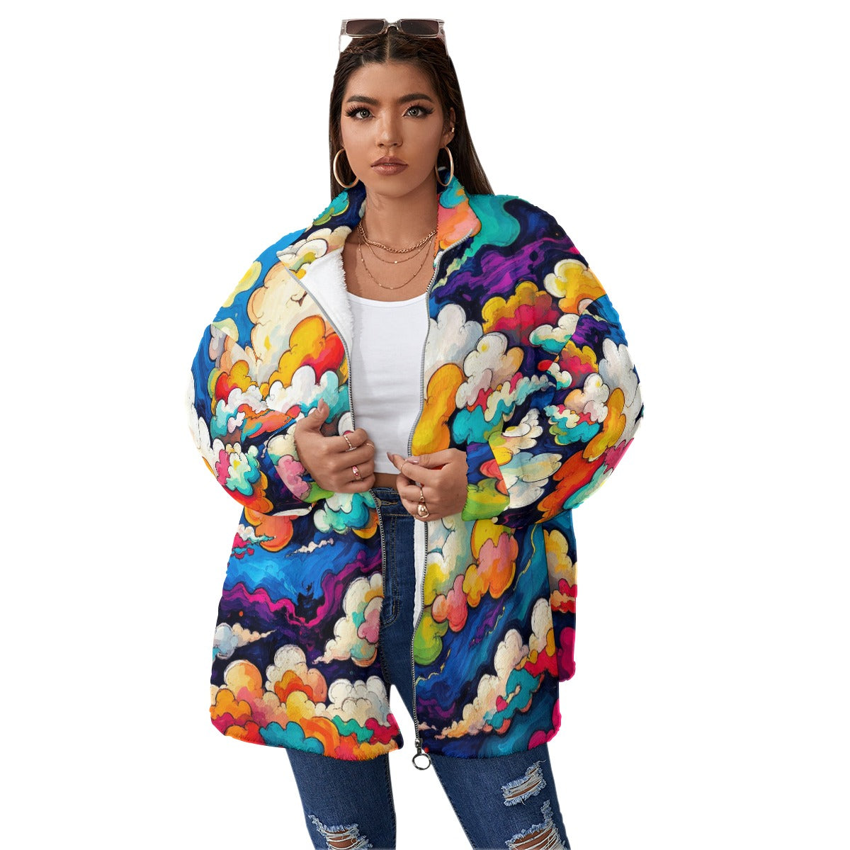 Unisex Borg Fleece Stand-up Collar Coat With Zipper Closure(Plus Size)