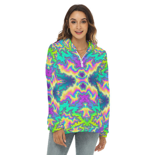 Women's Borg Fleece Hoodie With Half Zip