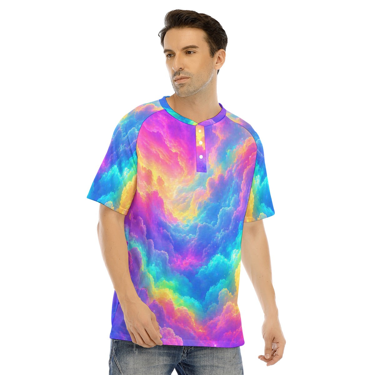 Men's Raglan Sleeve T-shirt With Button Closure