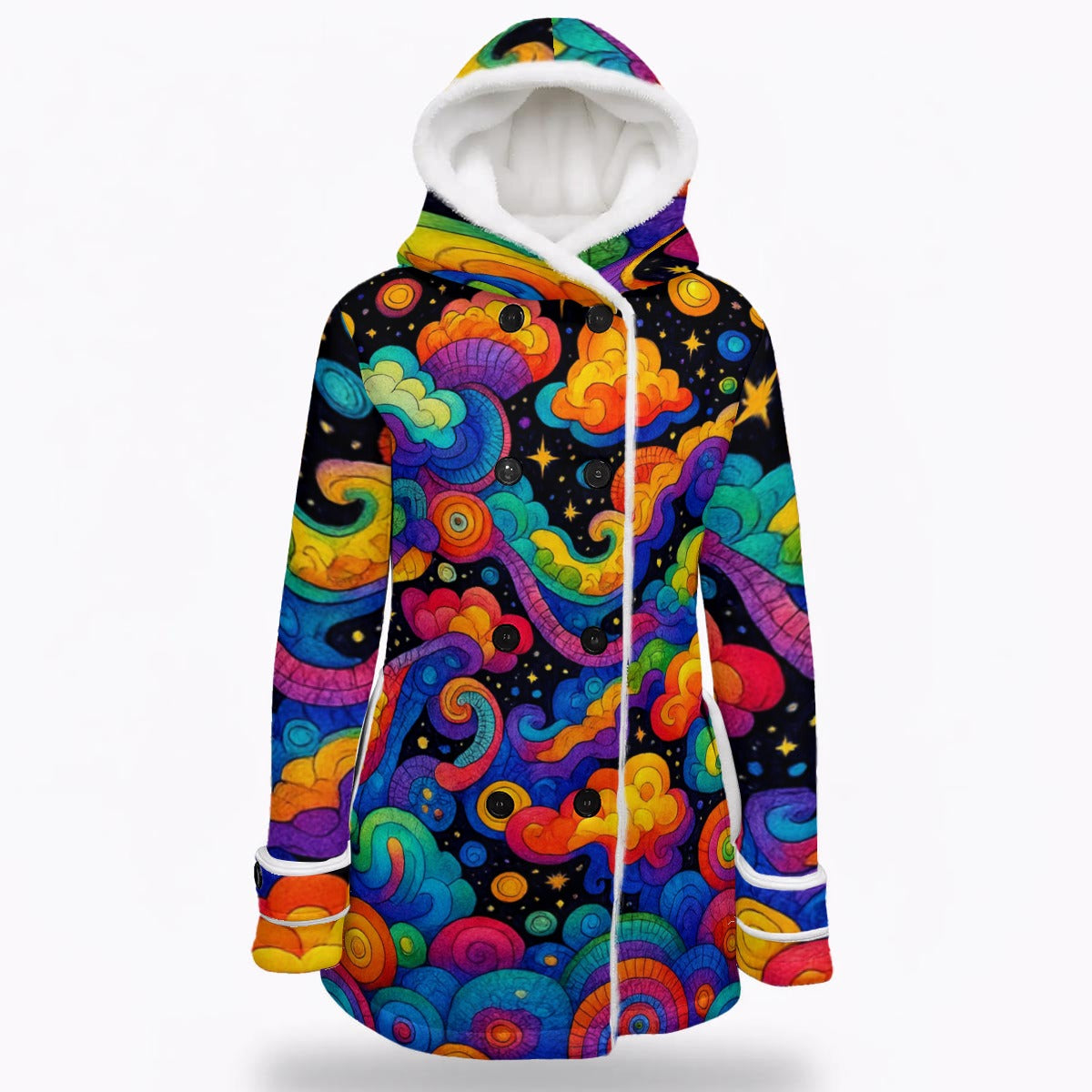 Women's Hooded Double-Breasted Winter Coat With Fleece