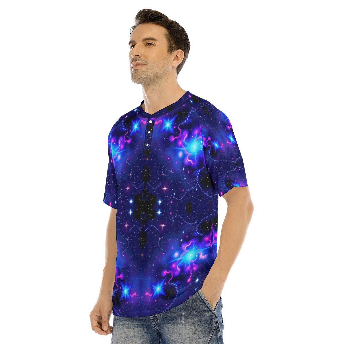 Men's Raglan Sleeve T-shirt With Button Closure