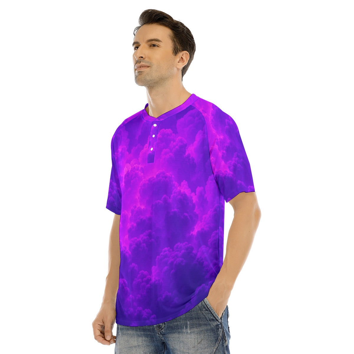 Men's Raglan Sleeve T-shirt With Button Closure