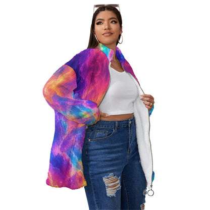 Unisex Borg Fleece Stand-up Collar Coat With Zipper Closure(Plus Size)
