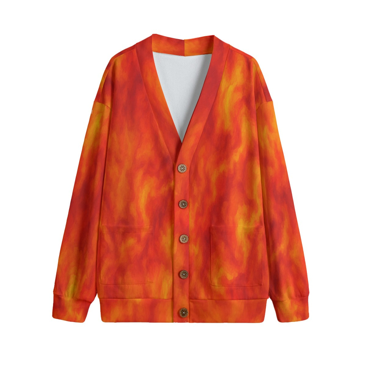 Unisex V-neck Knitted Fleece Cardigan With Button Closure