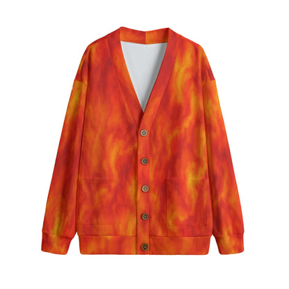 Unisex V-neck Knitted Fleece Cardigan With Button Closure