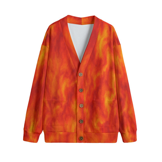 Unisex V-neck Knitted Fleece Cardigan With Button Closure