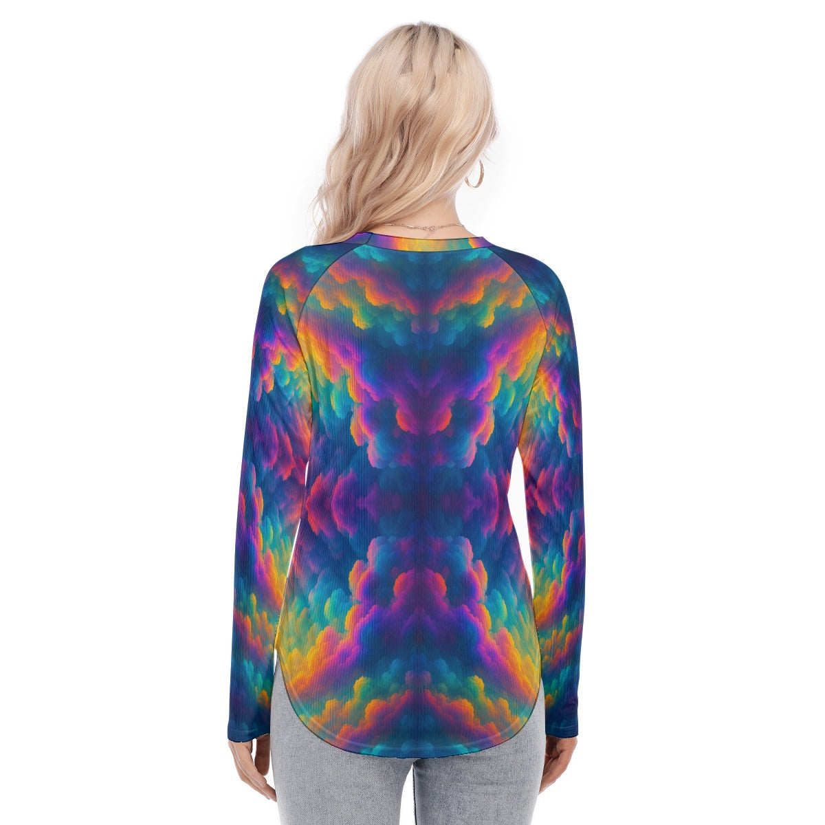 Women's Raglan Sleeves U-Shaped Hem Long Sleeves Blouse