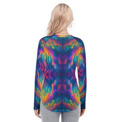 Women's Raglan Sleeves U-Shaped Hem Long Sleeves Blouse