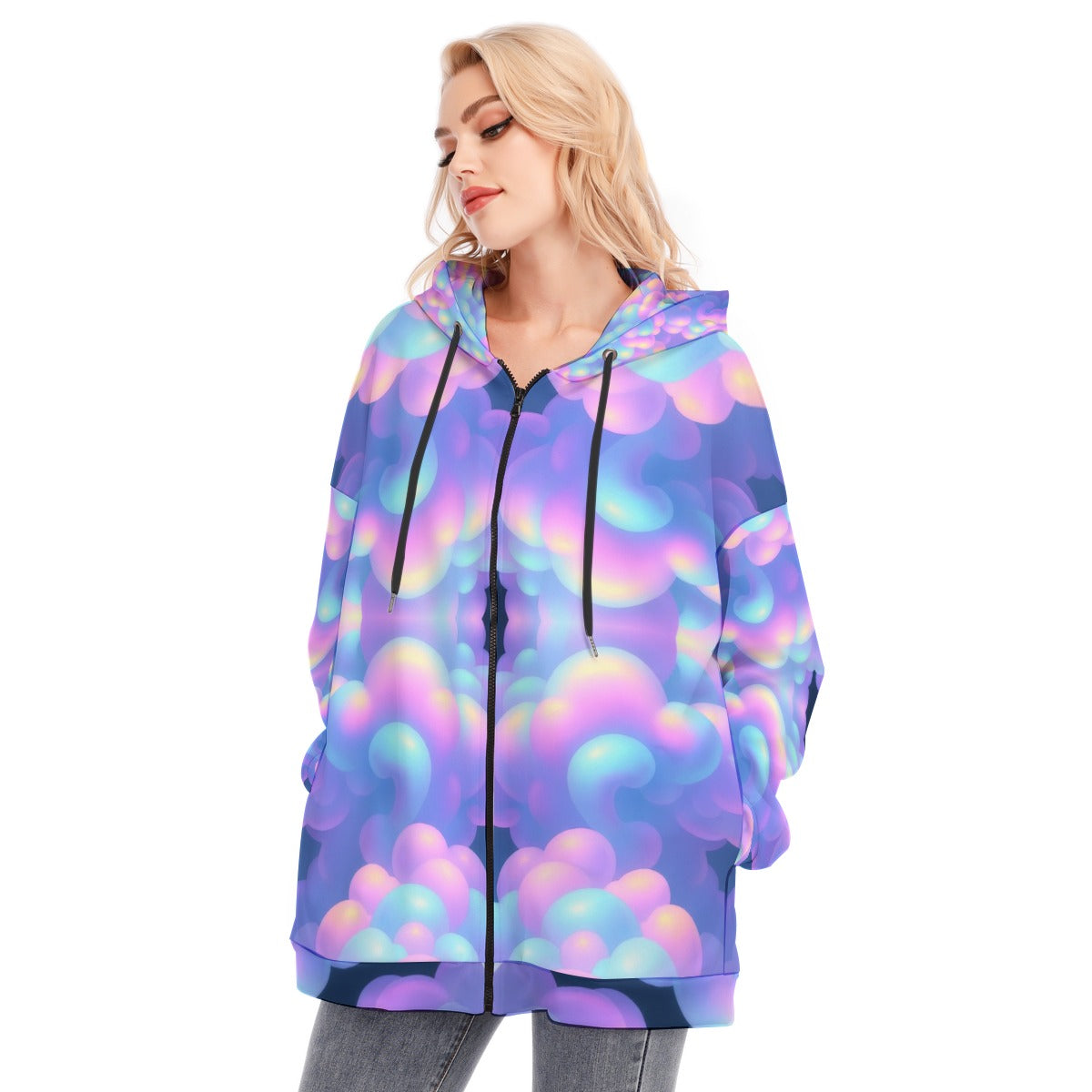 Women's Long Hoodie With Zipper Closure