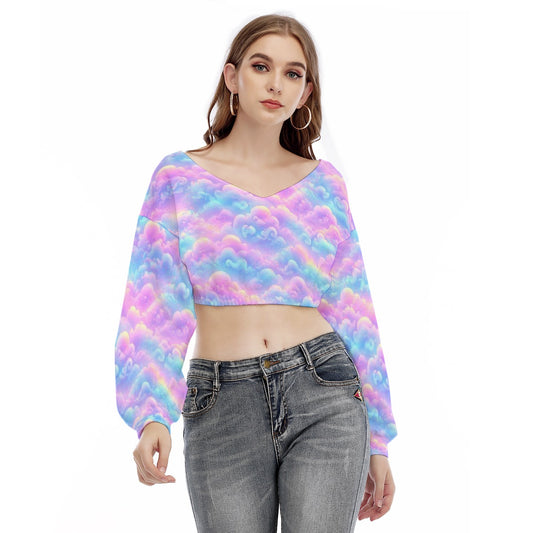 Women's V-neck Long Sleeve Cropped Sweatshirt