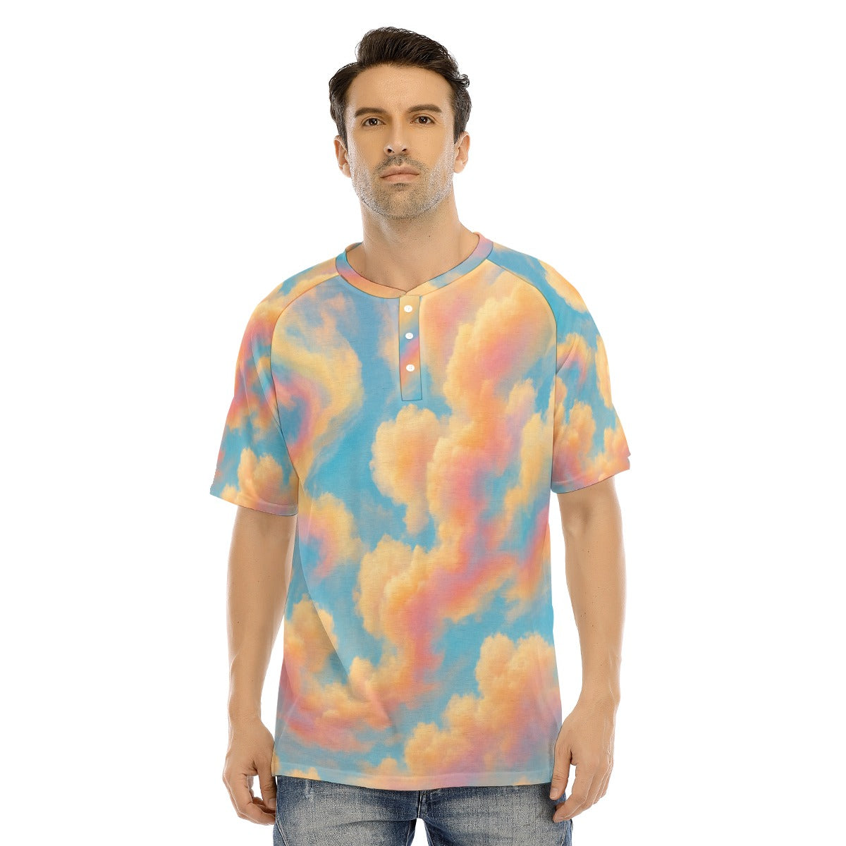 Men's Raglan Sleeve T-shirt With Button Closure