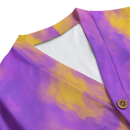 Unisex V-neck Knitted Fleece Cardigan With Button Closure