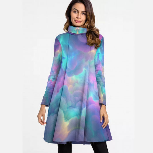 Women's High Neck Dress With Long Sleeve
