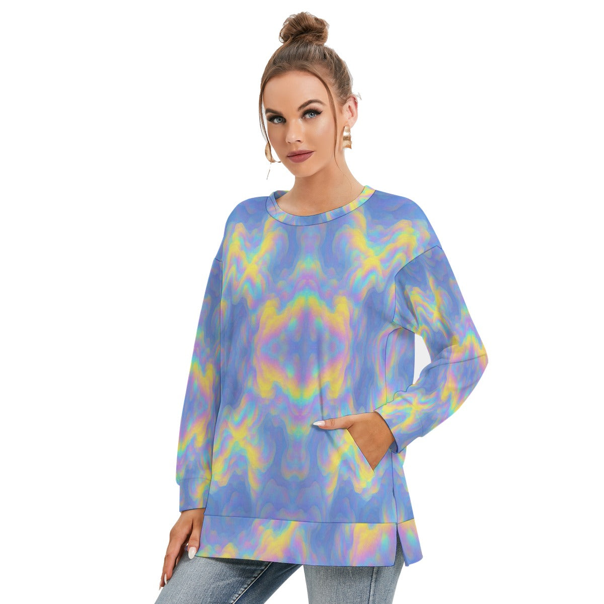 Women's Side Split O-neck Sweatshirt
