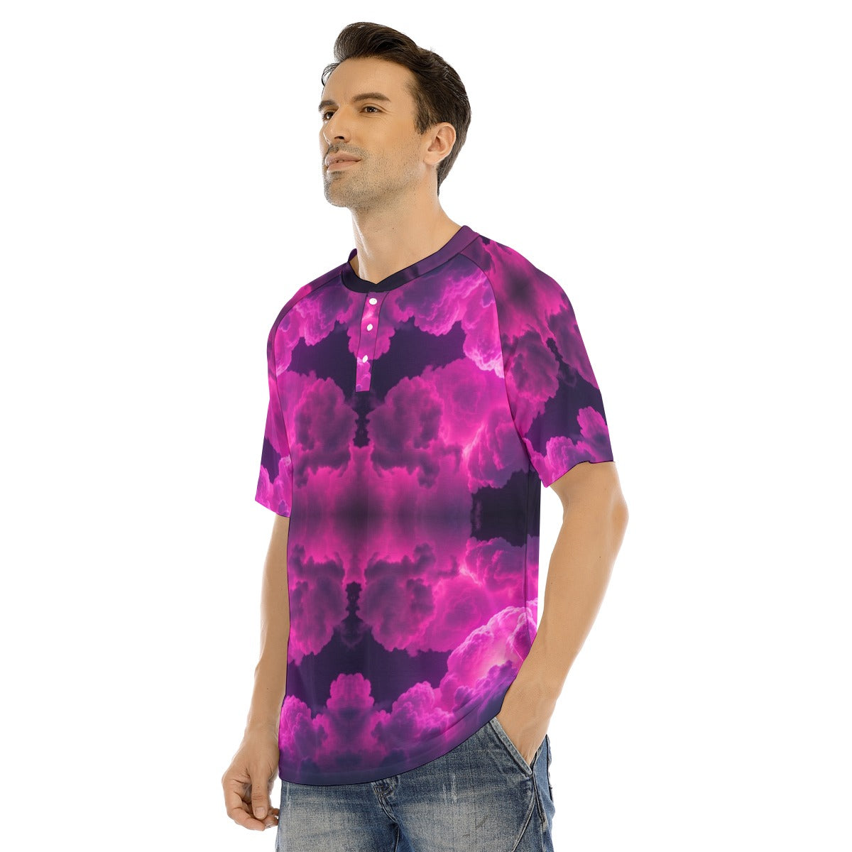 Men's Raglan Sleeve T-shirt With Button Closure