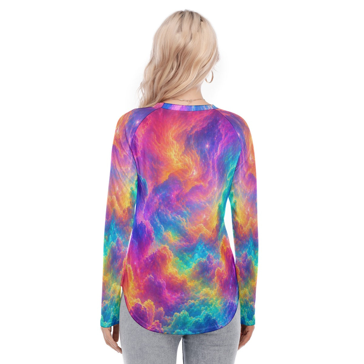Women's Raglan Sleeves U-Shaped Hem Long Sleeves Blouse