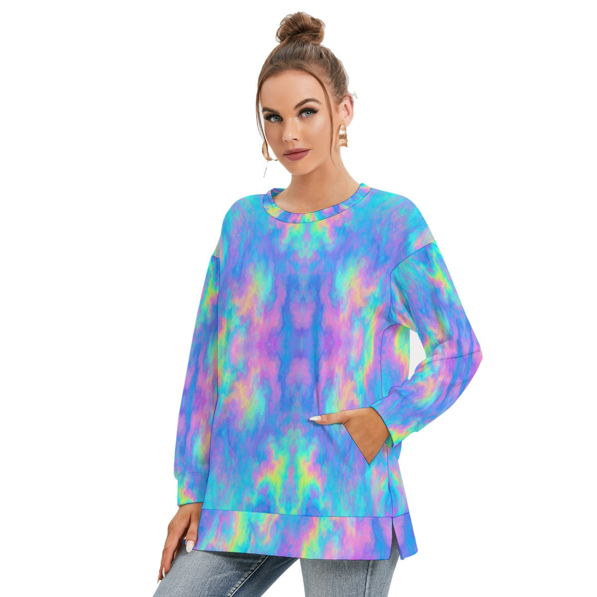 Women's Side Split O-neck Sweatshirt