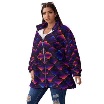 Unisex Borg Fleece Stand-up Collar Coat With Zipper Closure(Plus Size)