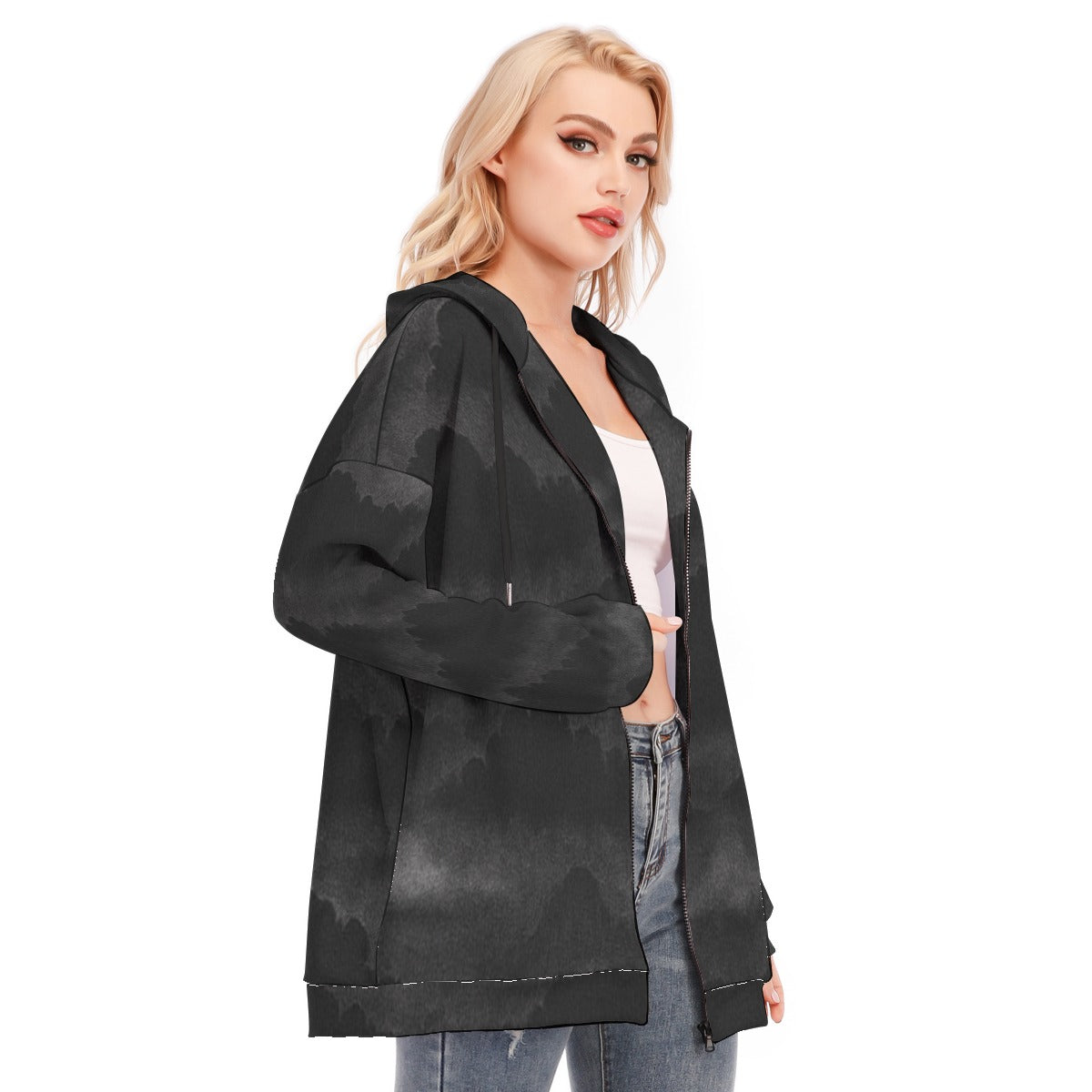 Women's Long Hoodie With Zipper Closure